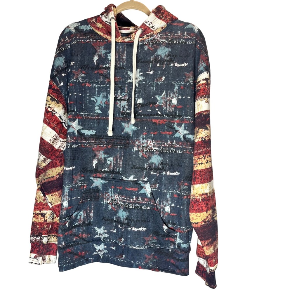 US Vintage Americana Hoodie‎ Mens XL Patriotic Stars & Stripes USA Flag